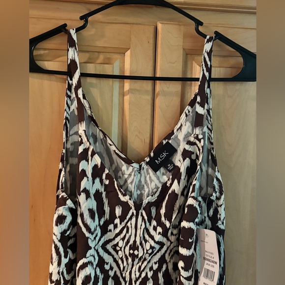 MSK dress NWT Woman’s maxi 100% rayon Java, java209 Brn/cream red border bottom - Picture 5 of 9